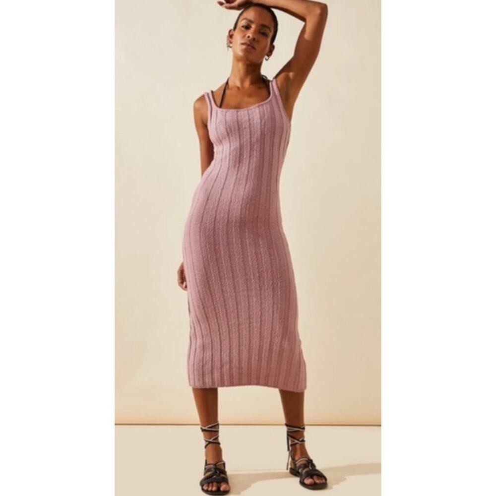 Free People Ribbed Midi Dress in Dusty Pink